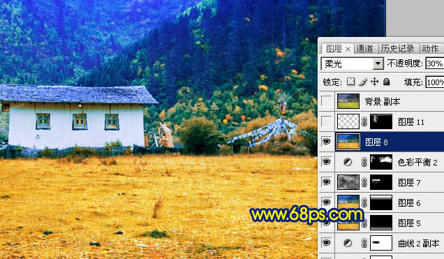 Photoshop 打造强对比冷暖色的高原风景照片