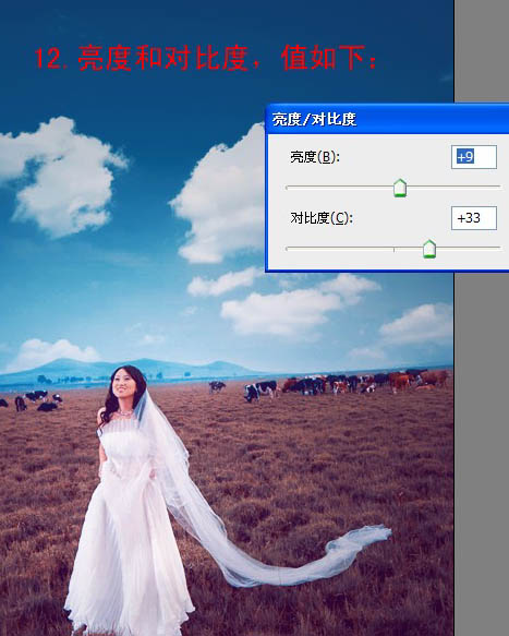 Photoshop 清晰开阔的蓝紫色草原婚片
