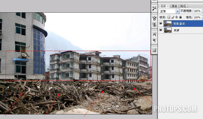 Photoshop 让地震后的废墟再现辉煌的处理