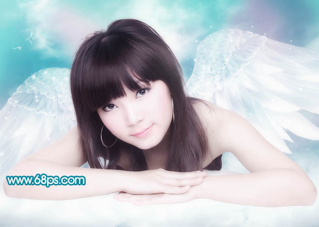 Photoshop制作一个梦幻的粉青色天使