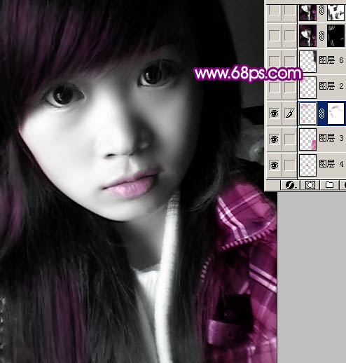Photoshop 打造柔美的紫灰色手机人物照片