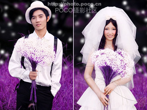 photoshop 利用替换颜色快速调出紫色的外景婚片