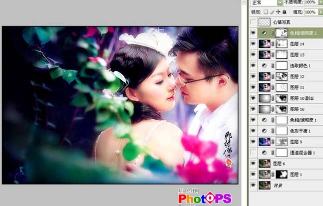 Photoshop 调出情侣照片浪漫的紫色调