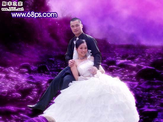 Photoshop 梦幻的蓝紫色室外婚片