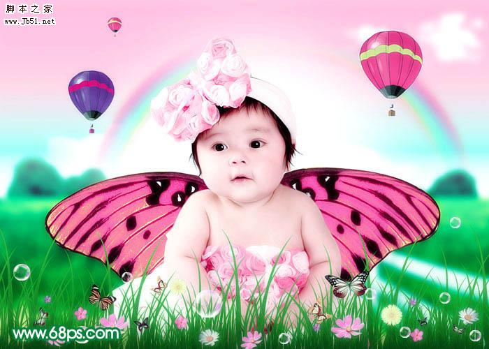 Photoshop 宝宝照片加上梦幻装饰效果