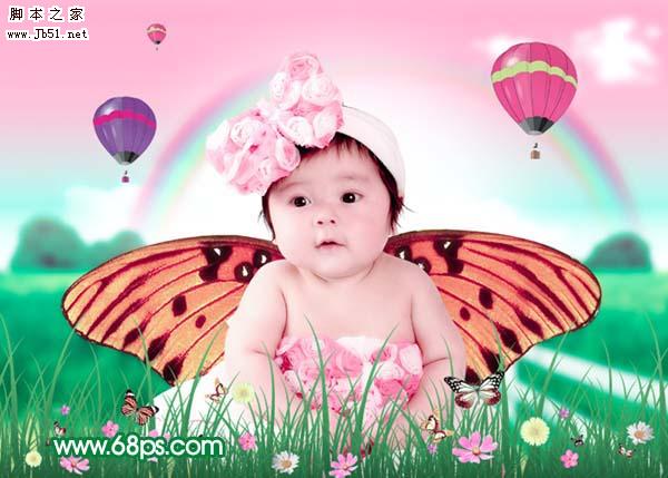 Photoshop 宝宝照片加上梦幻装饰效果