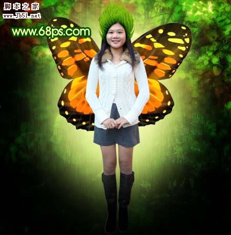 Photoshop 漂亮的绿色蝴蝶仙子
