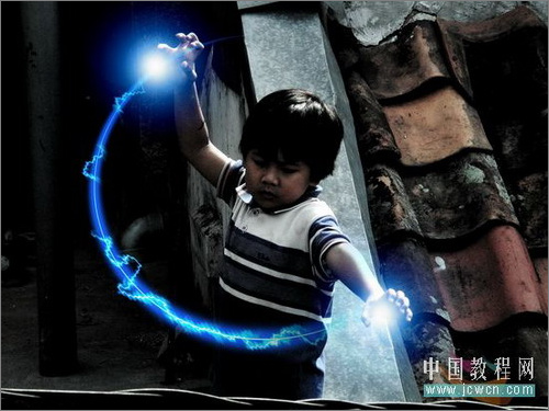 PS照片：小孩玩超能力电光能量球