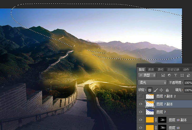 photoshop给长城照片添加漂亮的夕阳美景效果教程