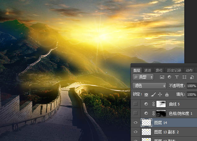 photoshop给长城照片添加漂亮的夕阳美景效果教程