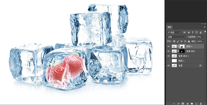 ps怎么把水果放到冰块里 Photoshop给冰块中加入水果草莓教程