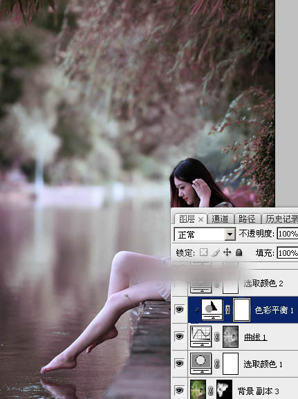 Photoshop将水景人物图片打造唯美的中性红褐色效果教程