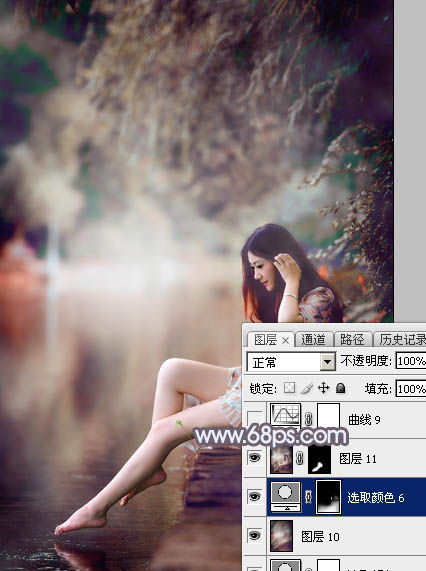 Photoshop将水景美女图片打造唯美的中性蓝红色