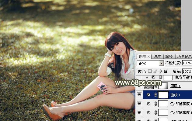 Photoshop将草地美女图片打造出唯美的阳光褐色
