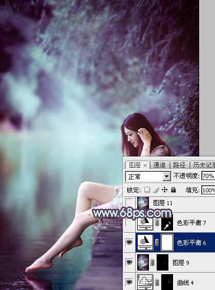 Photoshop为湖景美女图片调制出唯美的青紫色