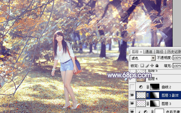 Photoshop为树林美女图片调制出秋季唯美阳光色