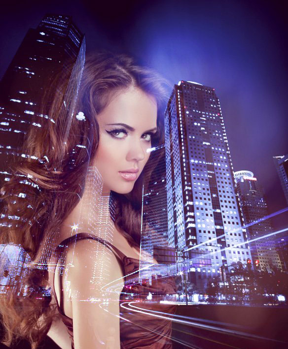 photoshop将美女照片与夜晚城市制作出双重曝光特效