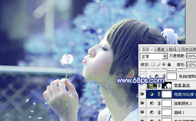 Photoshop为外景美女图片打造出唯美的粉调青蓝色