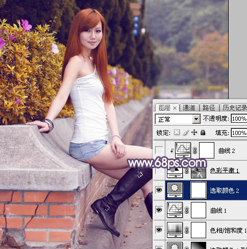 Photoshop将夏季外景美女图片增加秋季阳光暖色