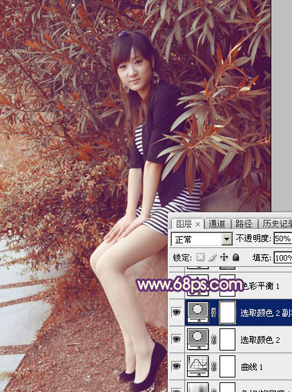 Photoshop为外景美女图片打造流行的秋季红蓝色效果