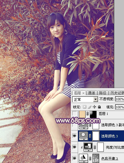 Photoshop为外景美女图片打造流行的秋季红蓝色效果