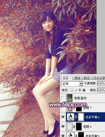 Photoshop为外景美女图片打造流行的秋季红蓝色效果