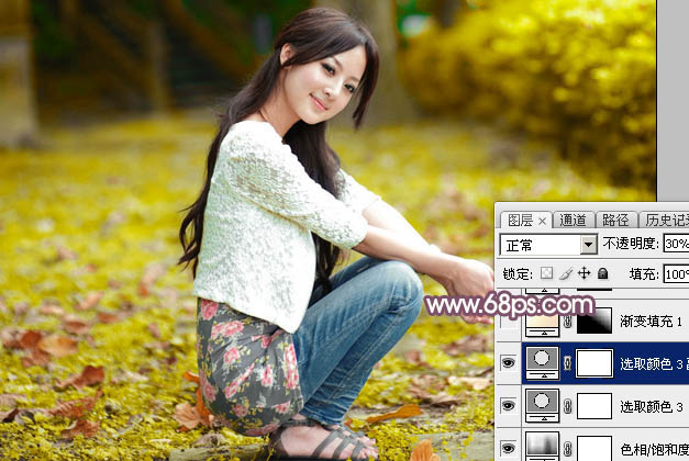 Photoshop为外景美女图片打造甜美的橙色秋季效果