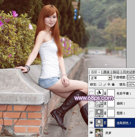 Photoshop调出甜美的秋季蓝紫色外景美女图片