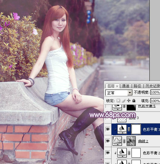 Photoshop调出甜美的秋季蓝紫色外景美女图片