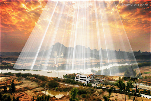 Photoshop为山水图片制作模拟耶稣光(云间透射出来的光束)
