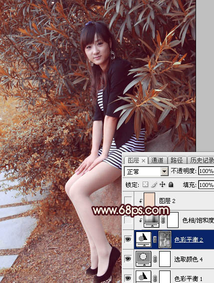 Photoshop为外景美女图片打造甜美的秋季红褐色