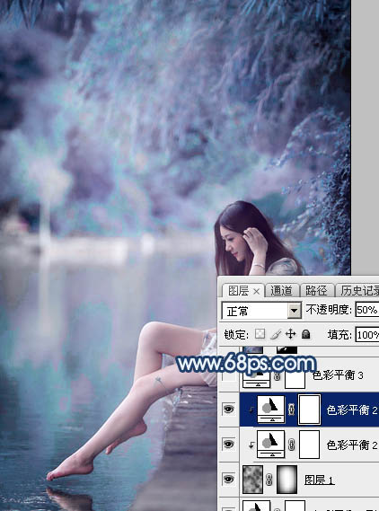 Photoshop为江景美女图片打造唯美梦幻的蓝紫色