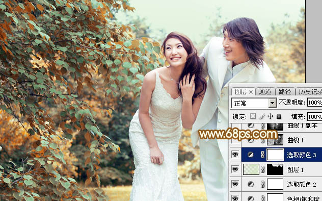 Photoshop打造唯美的黄褐色秋季外景婚片