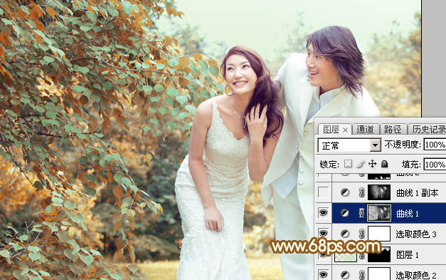 Photoshop打造唯美的黄褐色秋季外景婚片