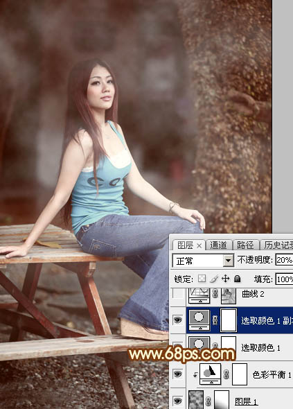 Photoshop为外景美女加上唯美的中性红褐色