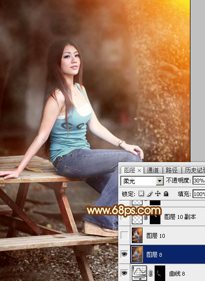 Photoshop为外景美女加上唯美的中性红褐色