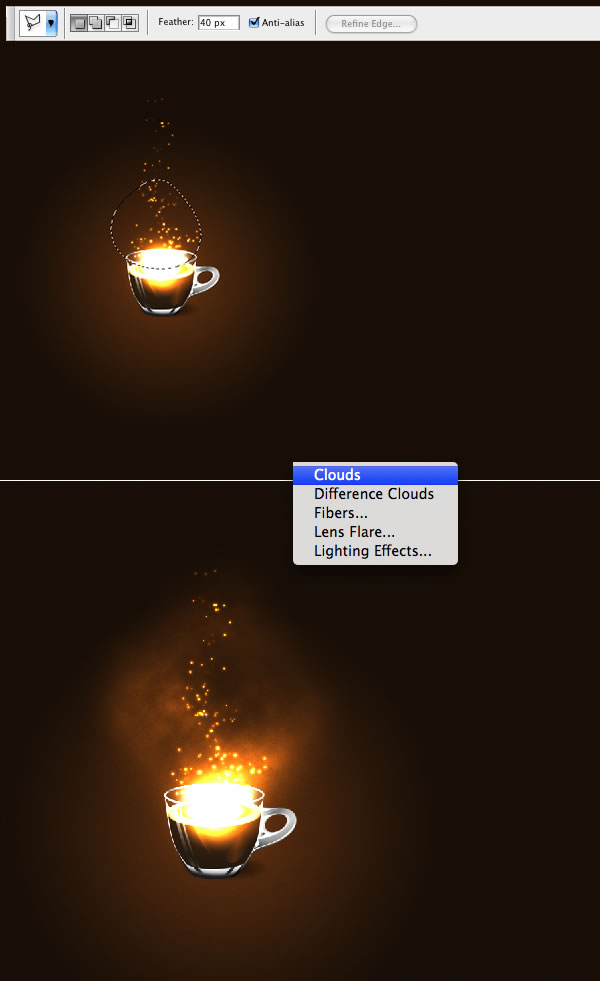Photoshop在咖啡杯上添加精彩的灯光特效