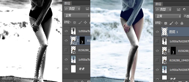 Photoshop给海边美女腿部添加豹纹图案教程