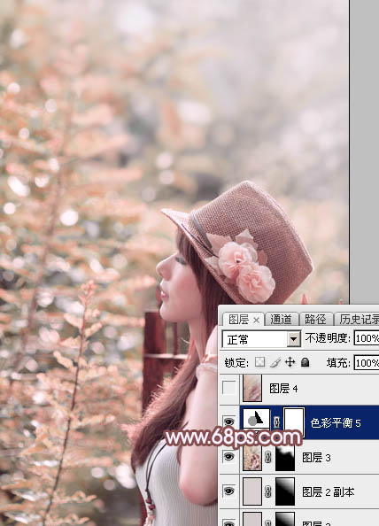 Photoshop将美女图片打造清新的淡红色夏季