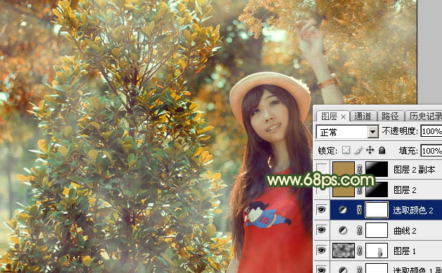 Photoshop将树林中的人物加上梦幻的橙色调