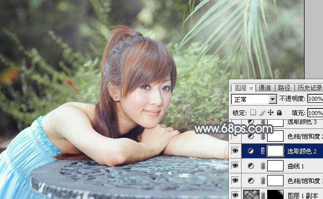Photoshop为外景美女图片打造甜美的淡调中性绿色