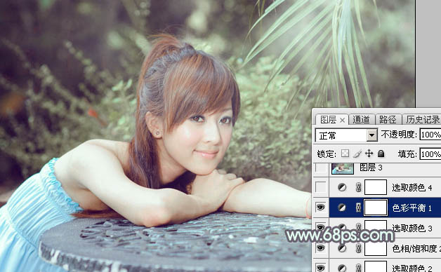 Photoshop为外景美女图片打造甜美的淡调中性绿色