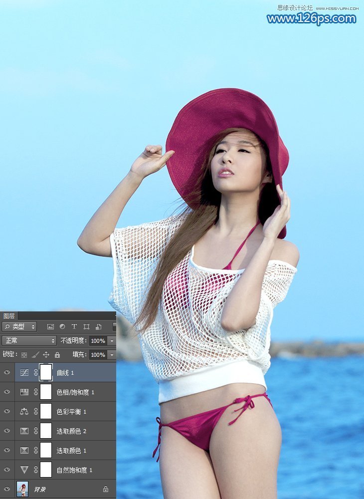 Photoshop调出夏季海边美女唯美清新蓝色调