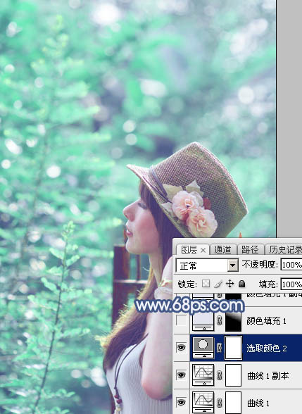 Photoshop将树景美女图片打造唯美的小清新的淡调青绿色