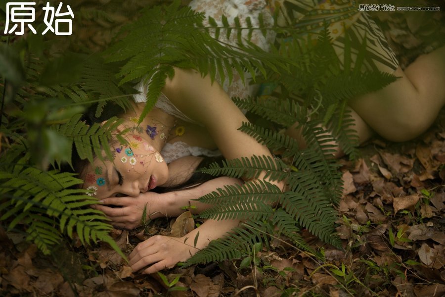 Photoshop调出唯美的中性色森林美女