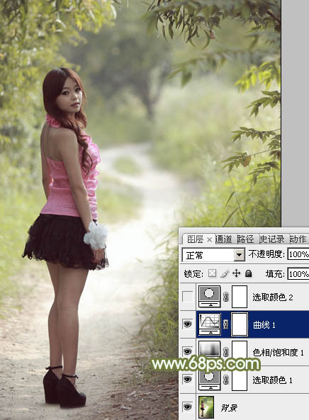 Photoshop为树林逆光人物加上柔和的韩系淡褐色效果
