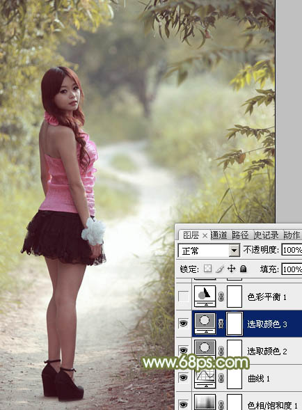 Photoshop为树林逆光人物加上柔和的韩系淡褐色效果