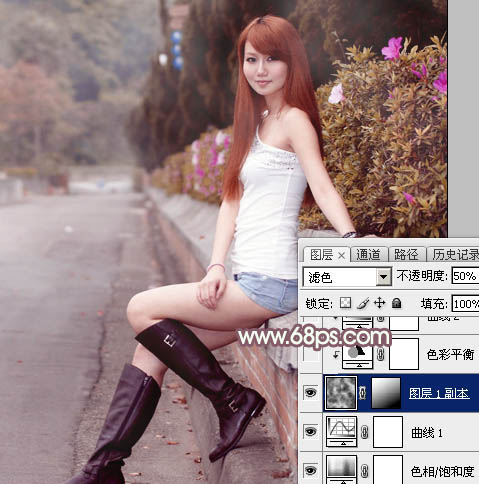 Photoshop打造唯美的秋季红褐色外景美女图片