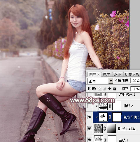 Photoshop打造唯美的秋季红褐色外景美女图片