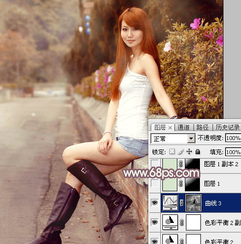 Photoshop打造唯美的秋季红褐色外景美女图片